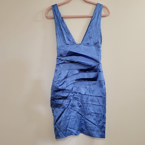 Roberto Cavalli 100% silk ruched bodycon blue dress size 38 nwt - Picture 2 of 10